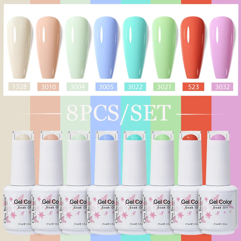 Clou Beaute 6/8pcs 15ml UV Nail Gel Colors Polish Set Summer Pretty Sugar Pink Red Neon Professional Nail Art Manicure Kit Gift