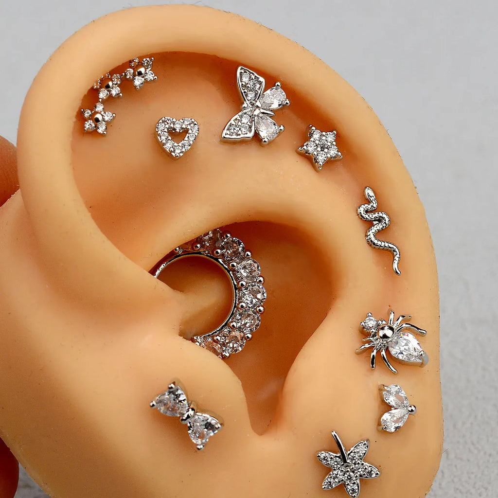 1PC Stainless Steel CZ Nose Ring L Shape Nose Studs Spider Snake Bow Flower Leaf Nostril Nose Piercing Body Jewelry  For Women