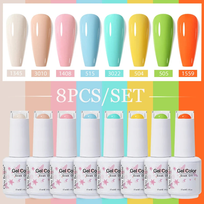 Clou Beaute 6/8pcs 15ml UV Nail Gel Colors Polish Set Summer Pretty Sugar Pink Red Neon Professional Nail Art Manicure Kit Gift