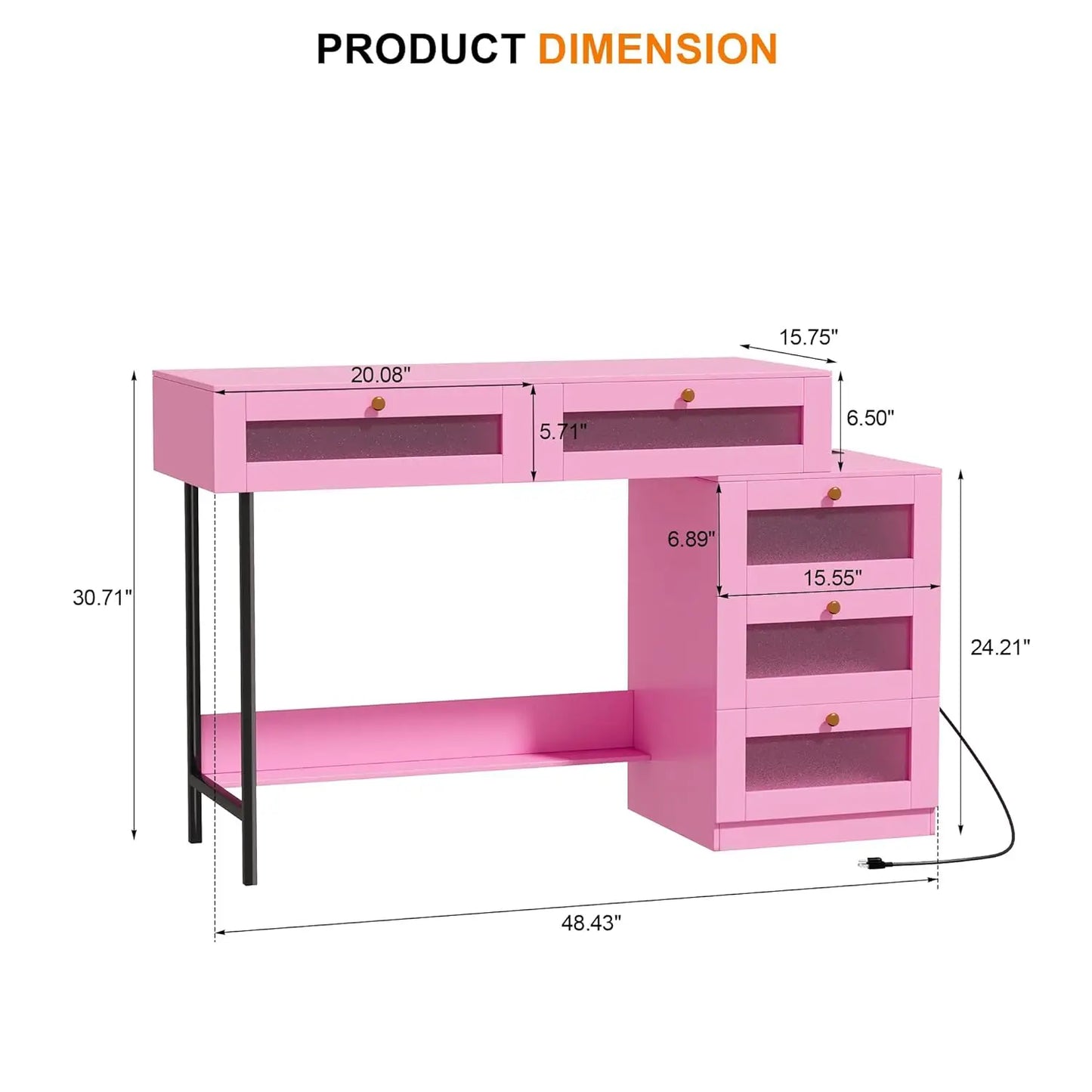 Manicure Table Nail Desk Vanity with Storage Drawers for Home Salon Bedroom Living Room Office, Custom