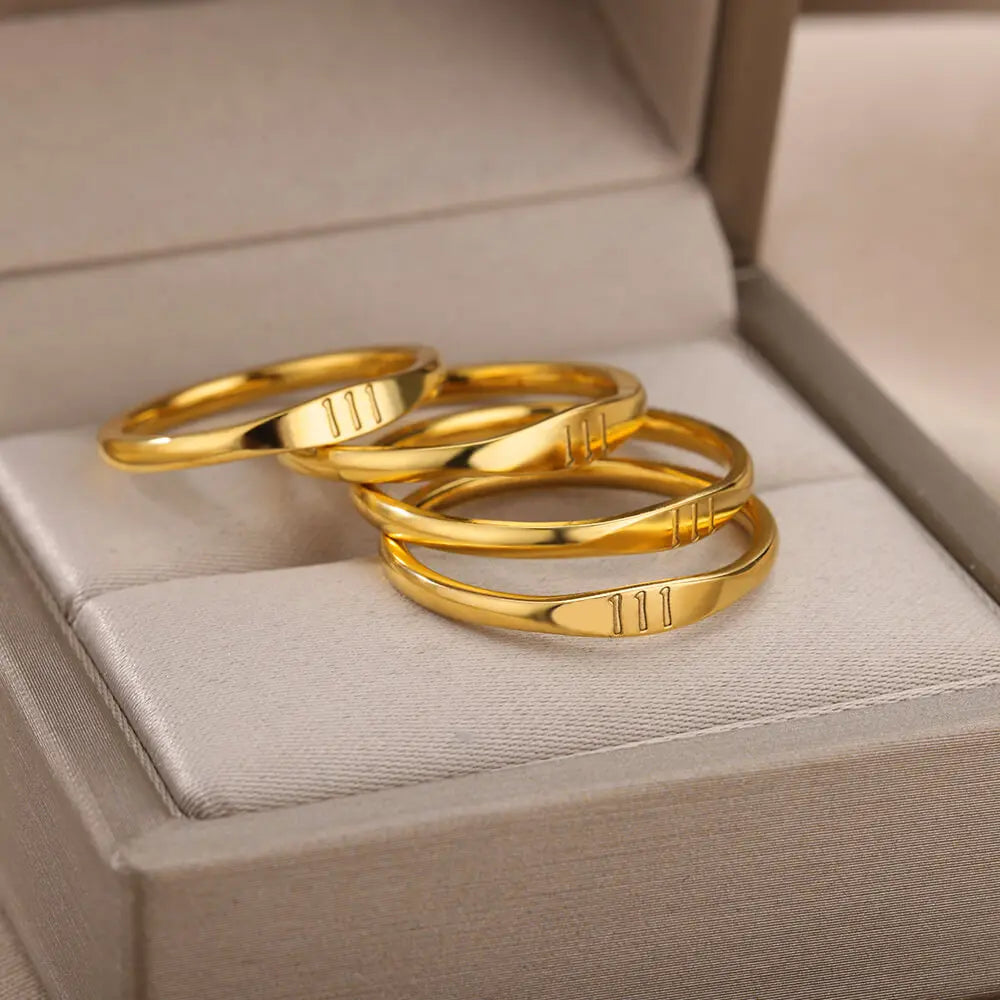 11:11 Angel Number Rings for Women Gold Plated Lucky Stainless Steel Ring Vintage Wedding Aesthetic Jewerly Gift anillos mujer
