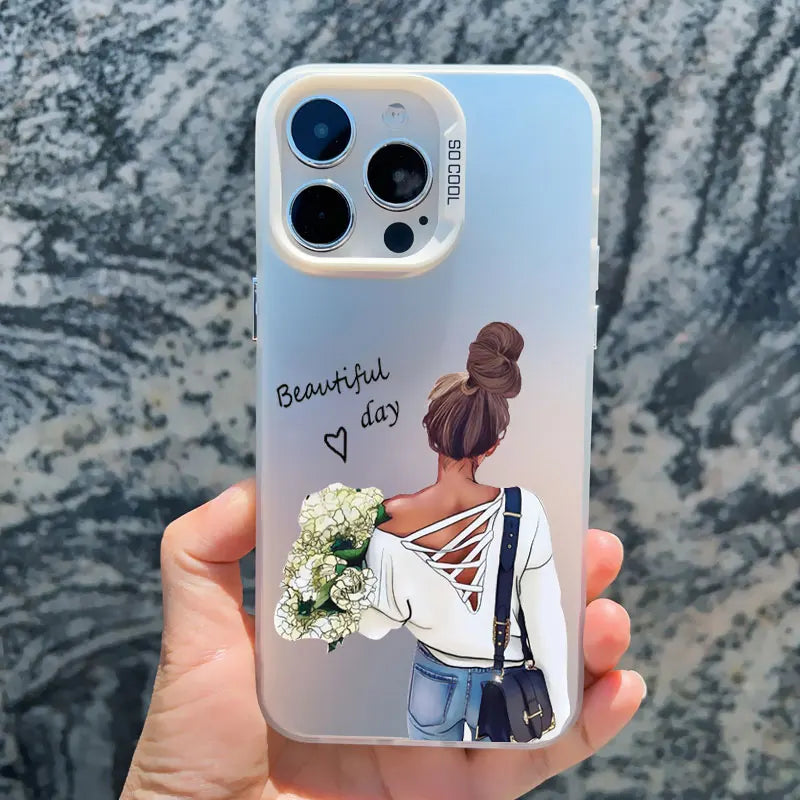 Girl Boss Female Coffee Phone Case For iPhone 15 14 Plus Pro Max 17 16 13 Mini 12 11 Pro Max Pattern Shockproof Laser Covers