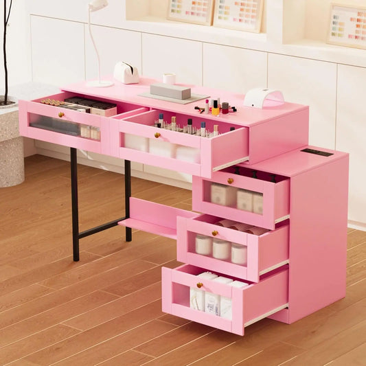 Manicure Table Nail Desk Vanity with Storage Drawers for Home Salon Bedroom Living Room Office, Custom