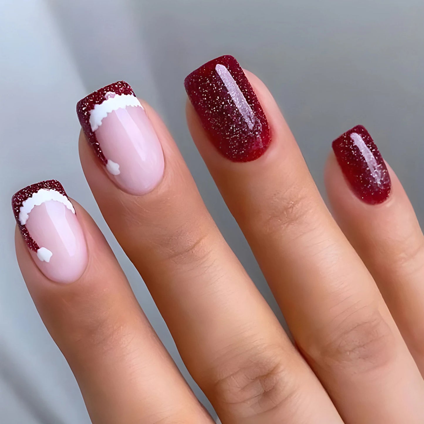 24pcs Glitter Pink Sequins Fake Nails 2025 Halloween Scary Skull Love Print False Nails Wearable European Ballet Press on Nails