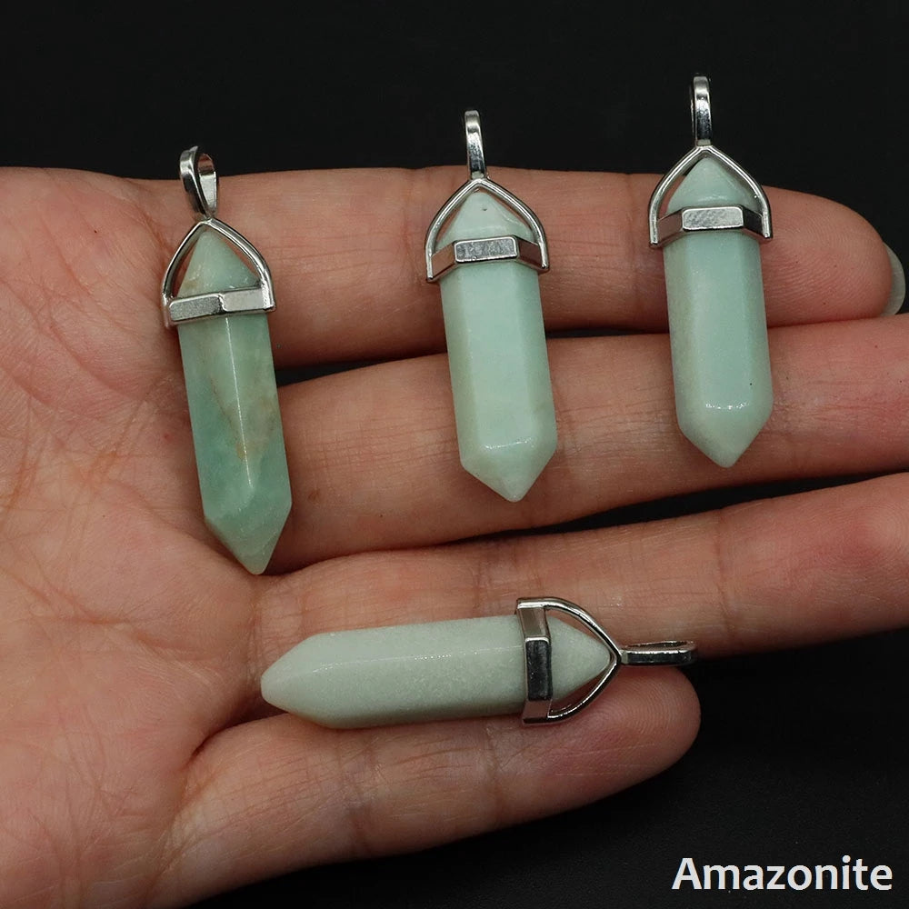 1PC Hexagonal Chakra Crystal Pendant Bullet Shape Natural Gemstone Pointed Quartz Stone Pendants for DIY Necklace Jewelry Making