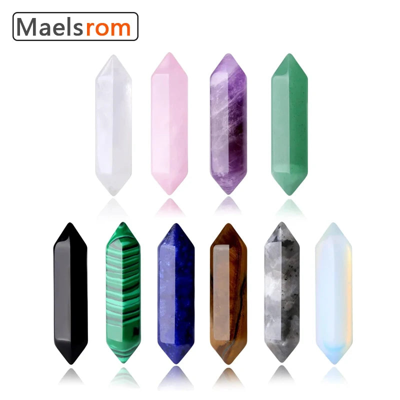 10PCS Natural Amethyst Spiritual Gem Set Hexagonal Spiritual Healing Stone Rose Quartz Crystal Wand Balance Chakra Meditation