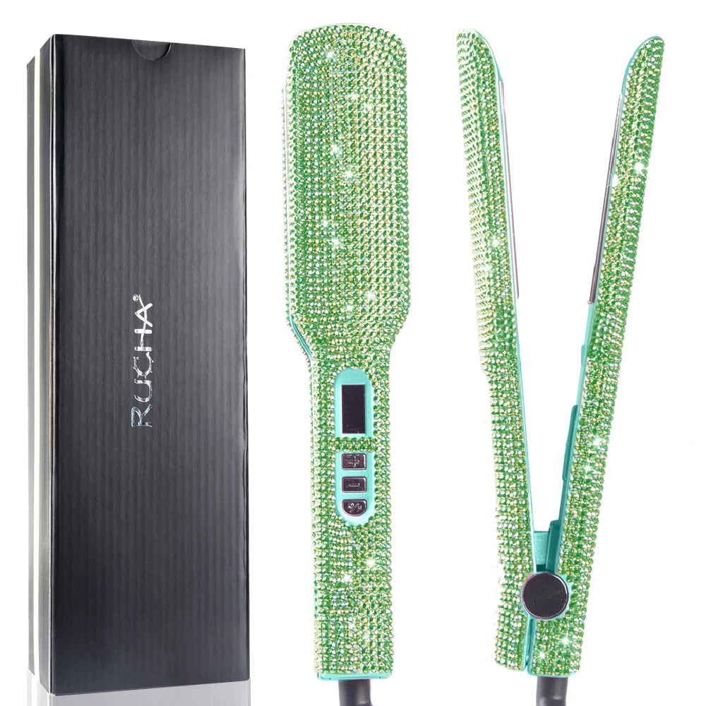 Professional Hair Straightener Rhinestone Flat Iron Titanium Dual Voltage 2 Inch LCD Display Hair Tools for Styling