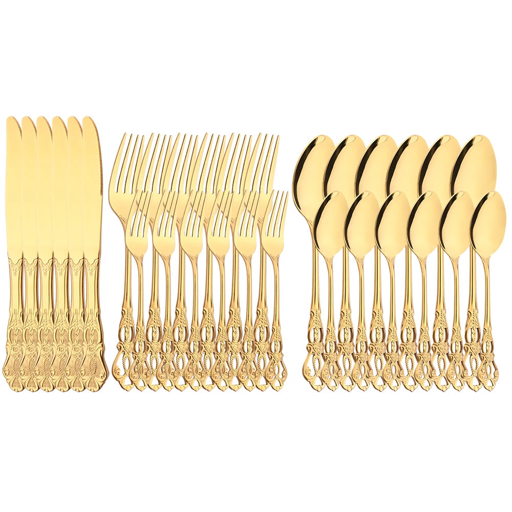 6/30Pcs Royal Colorful Dinnerware Set Knife Dessert Fork Spoon Cutlery Set Stainless Steel Silverware Kitchen Tableware Flatware