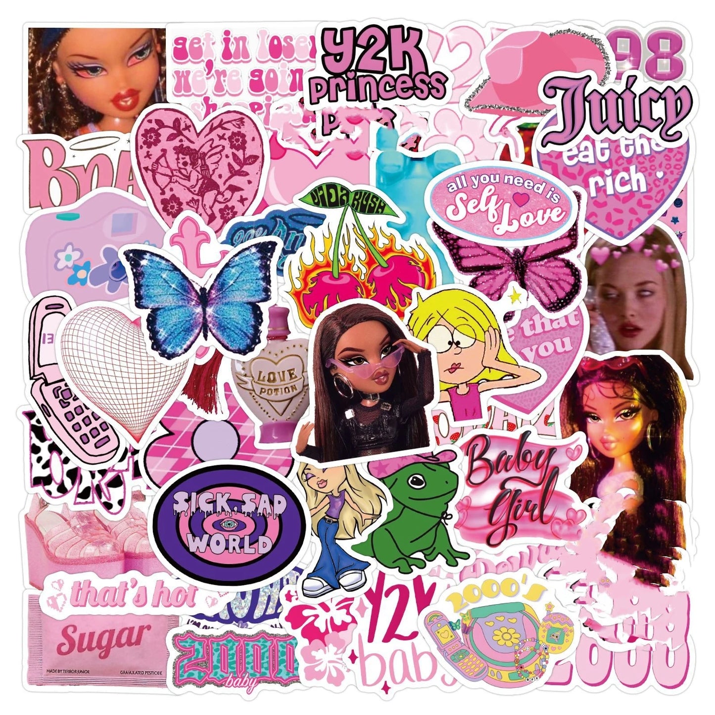 10/30/60Pcs Cute Pink Y2K Stickers For Suitcase Skateboard Laptop Luggage Phone Car Styling DIY Decal Pegatinas