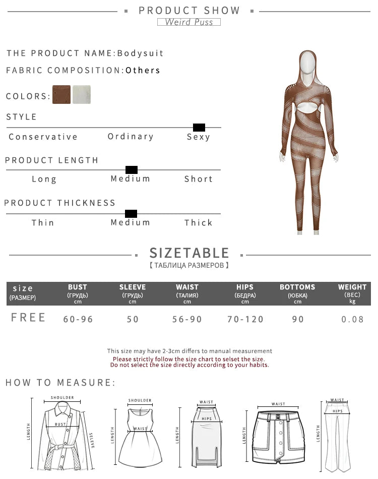 Weird Puss Hoodies See Through Fitness Jumpsuits Women Sexy Hipster Mesh Hollow Irregular Activity Stretch Workout Overalls