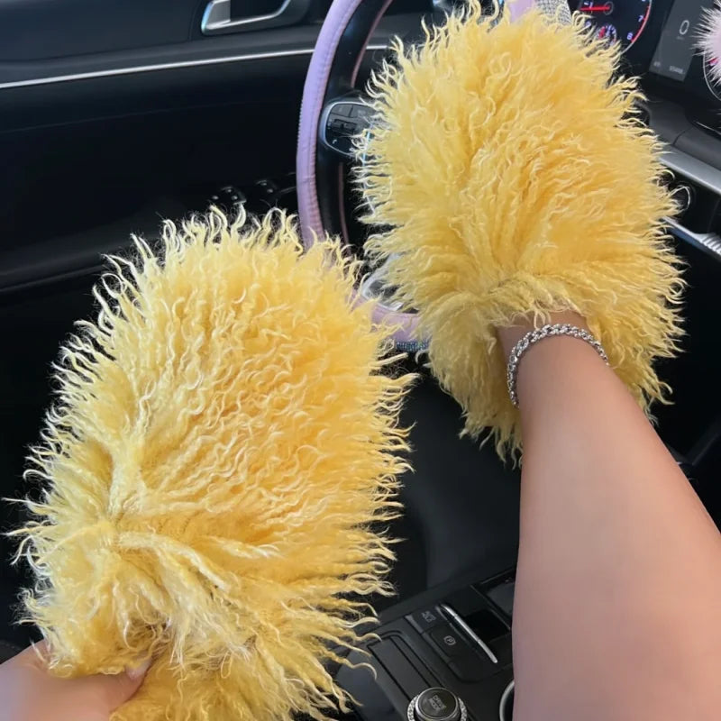 Women Summer Luxury Fluffy Faux Fur Slides Amazing Fur Sandals