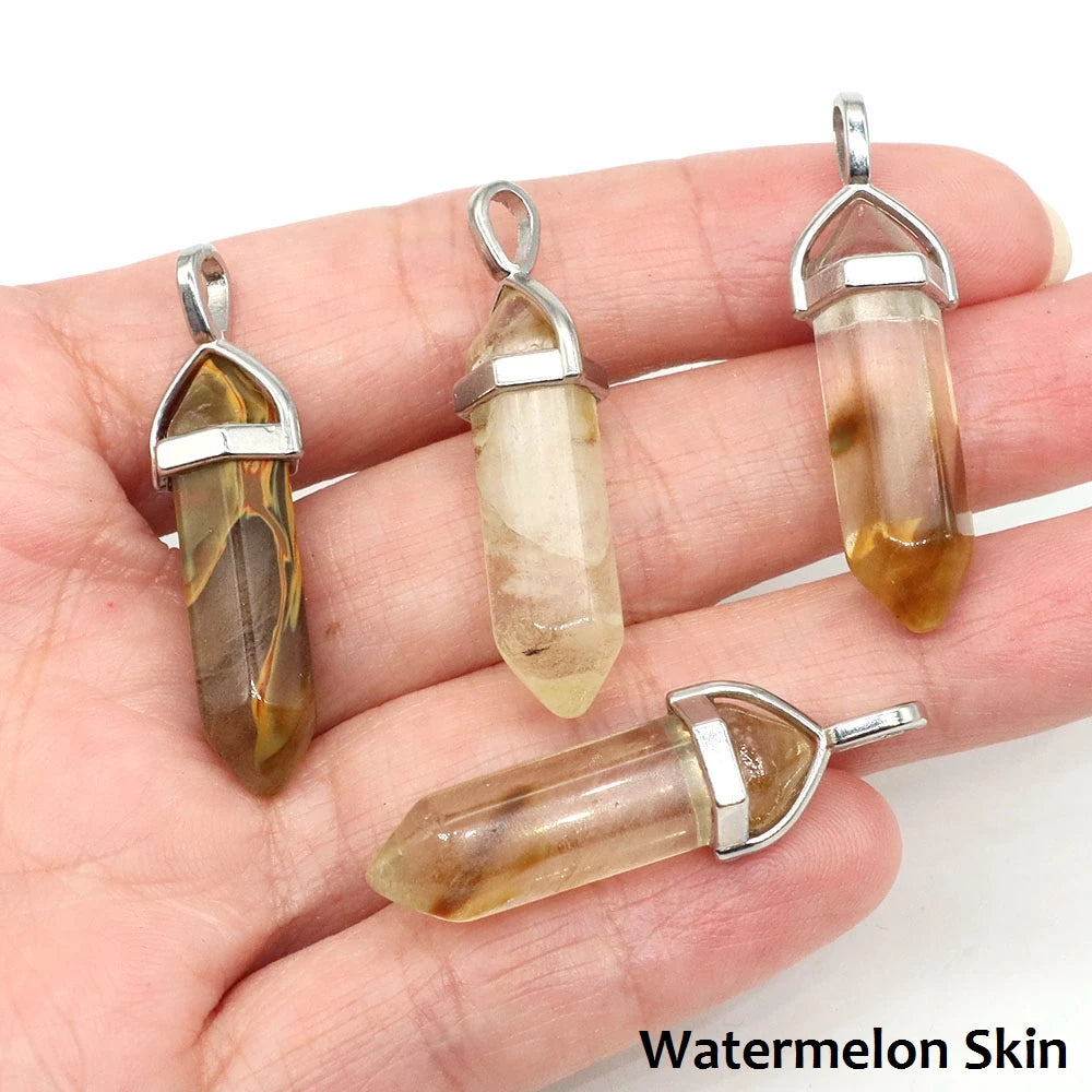 1PC Hexagonal Chakra Crystal Pendant Bullet Shape Natural Gemstone Pointed Quartz Stone Pendants for DIY Necklace Jewelry Making