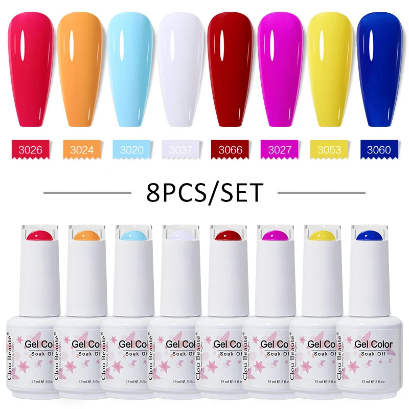 Clou Beaute 6/8pcs 15ml UV Nail Gel Colors Polish Set Summer Pretty Sugar Pink Red Neon Professional Nail Art Manicure Kit Gift