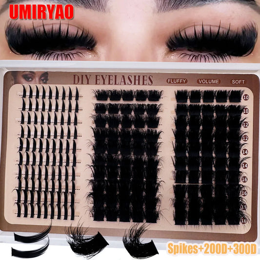 300D-60DLash Clusters With Spikes & Bottom Lashes  Fluffy Volume Manga Natural Spiky Cluster Manga Lash D Curl Individual Lashes
