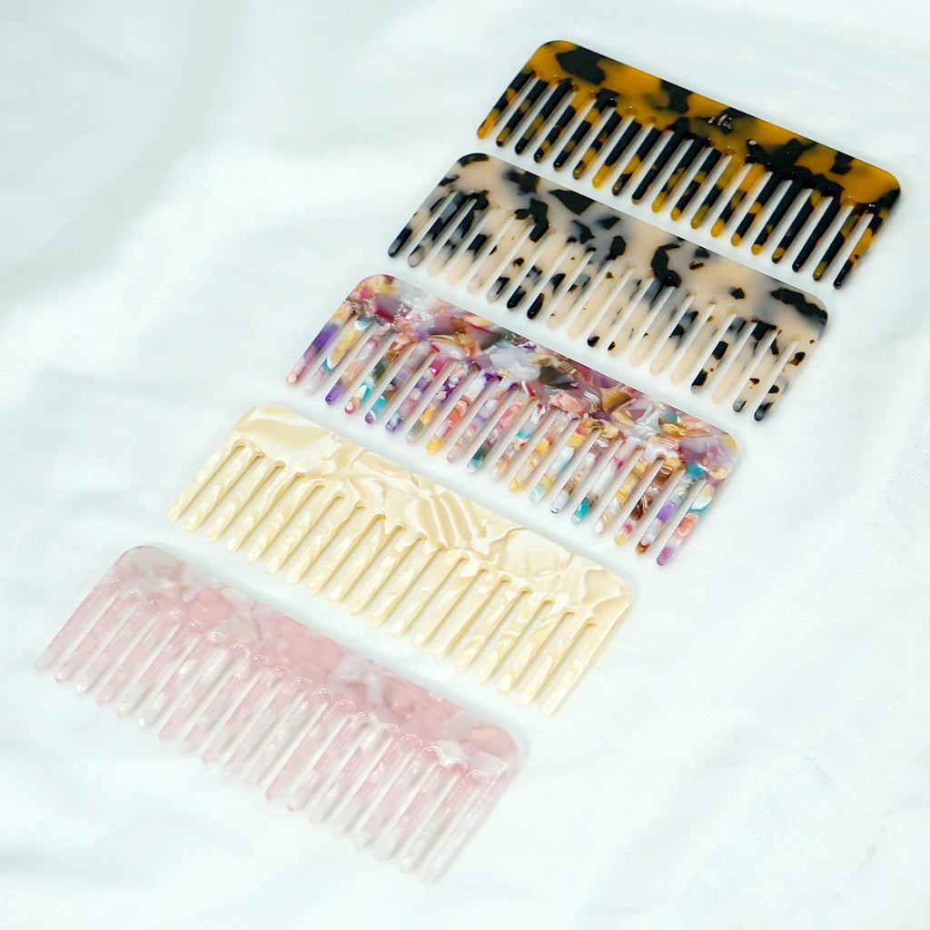 Acetate Hair Comb Set - Wide Tooth Detangling Comb, Anti-static, Tortoise & Colorful Pattern, for Curly/Thick Hair, Daily & Trav