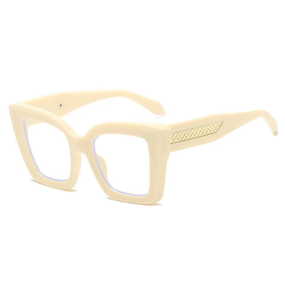Fashionable and Simple Large-Frame, Thick-Legged Glasses with Personalized Decoration for Women and Anti-Blue Light Glasses