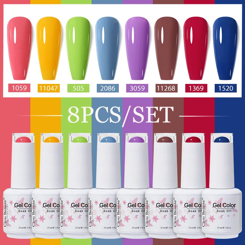 Clou Beaute 6/8pcs 15ml UV Nail Gel Colors Polish Set Summer Pretty Sugar Pink Red Neon Professional Nail Art Manicure Kit Gift