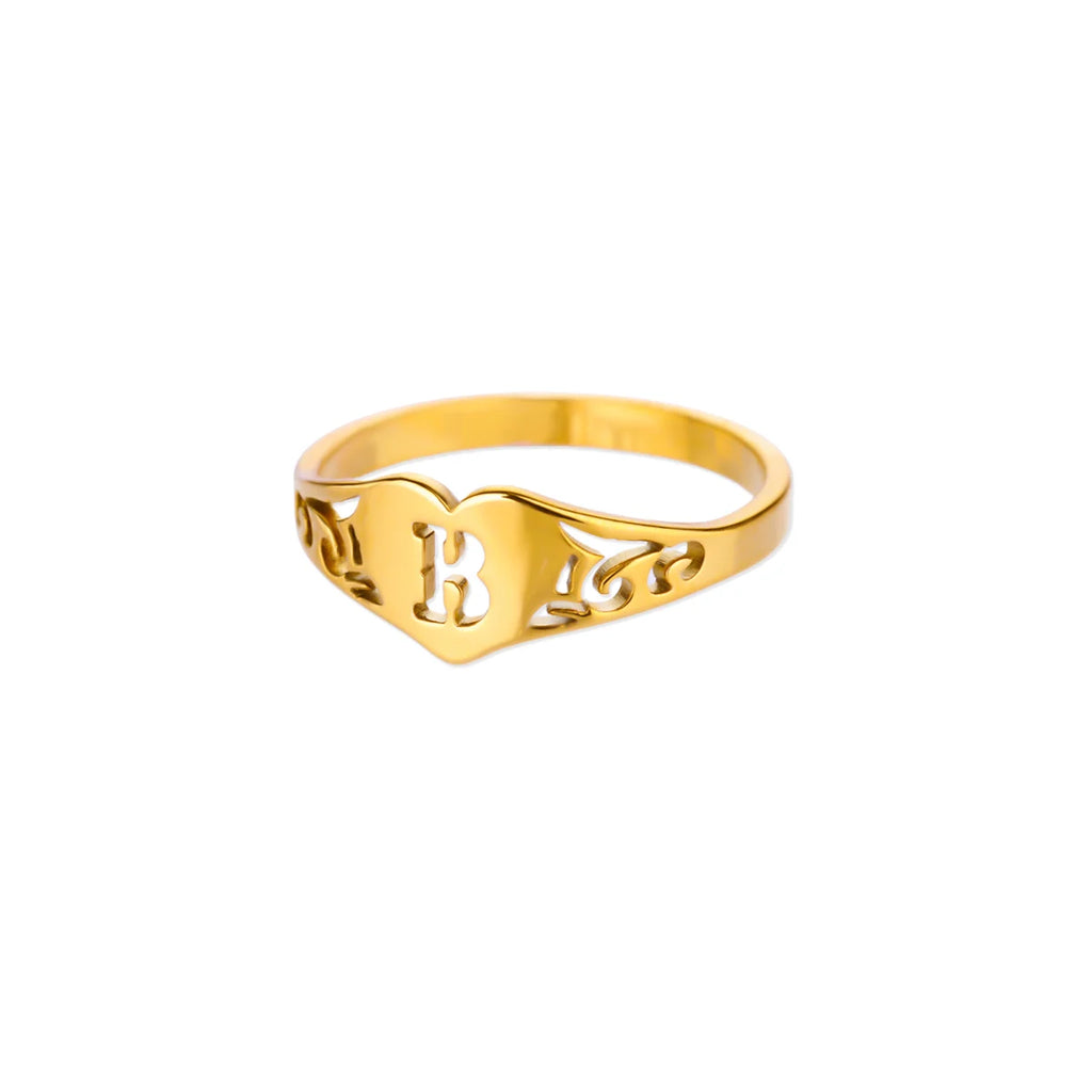 Initial A-Z Letter Rings For Women Gold Color Stainless Steel Heart Alphabet Name Finger Ring Punk Birthday Jewelry Gift Femme