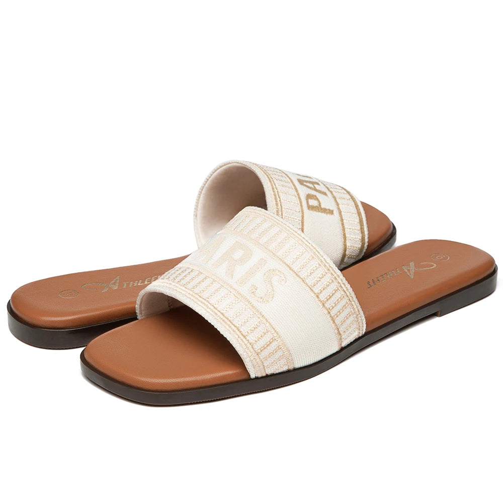 Summer Women Letter Flat Sandals Casual Comfortable Slip Slide 2024 Fashion Vintage Slippers Shoes Classic New