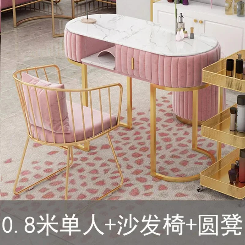 Premium Marble Nail Art Beauty Table and Chair Set Nordic