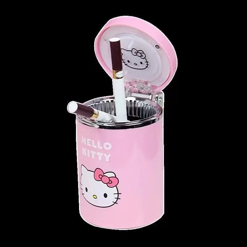 Hello Kitty Cute Kawaii Anime Personality LED Light-up Car Ashtray with Cover Car Decoration for Men and Women Holiday Gifts