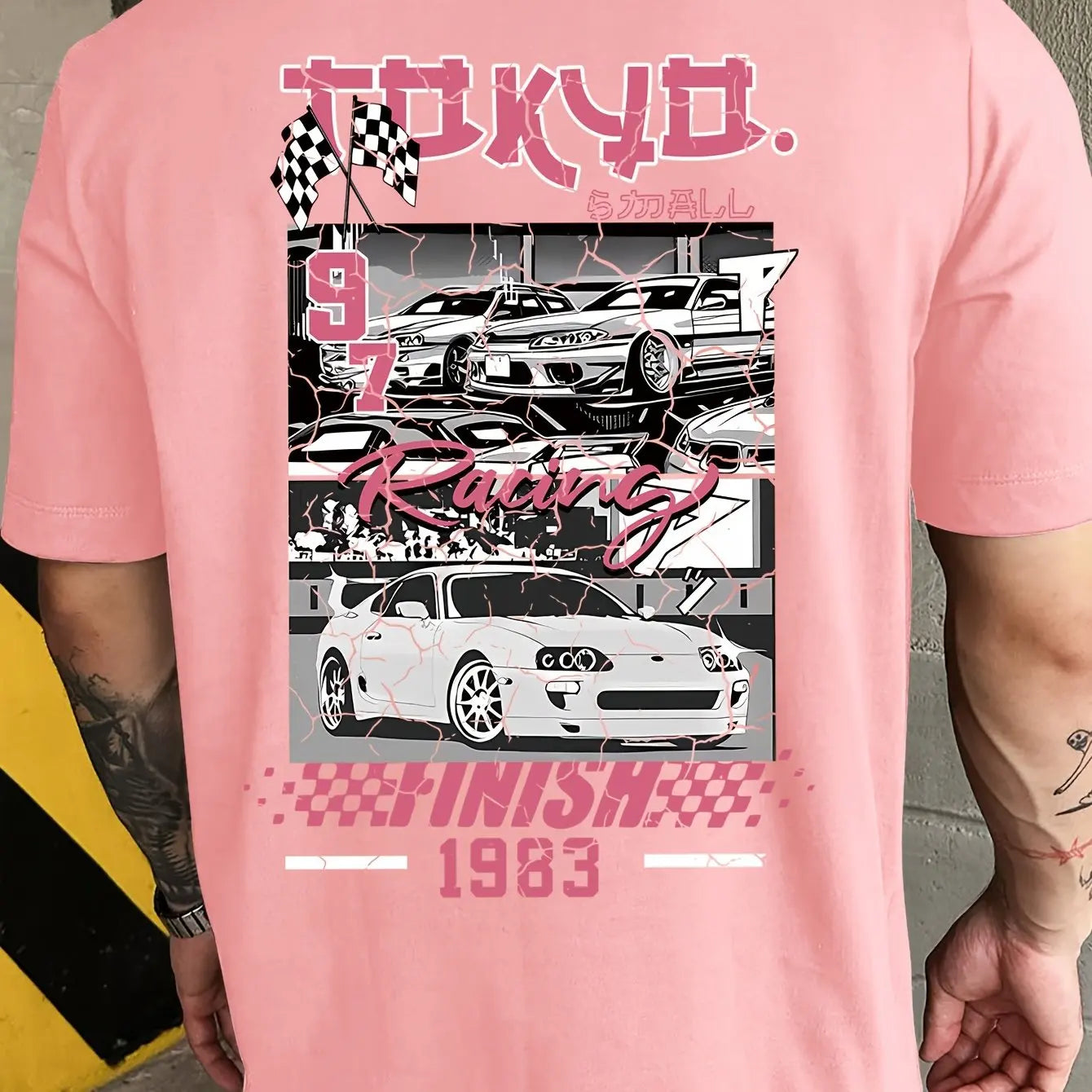 2025 New Summer Trend Fashionable Pure Cotton T-shirt with Japanese Racing Print Loose Fit, Quick Drying, Breathable Big Boy
