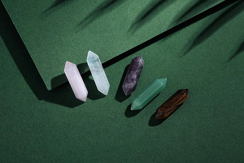 10PCS Natural Amethyst Spiritual Gem Set Hexagonal Spiritual Healing Stone Rose Quartz Crystal Wand Balance Chakra Meditation