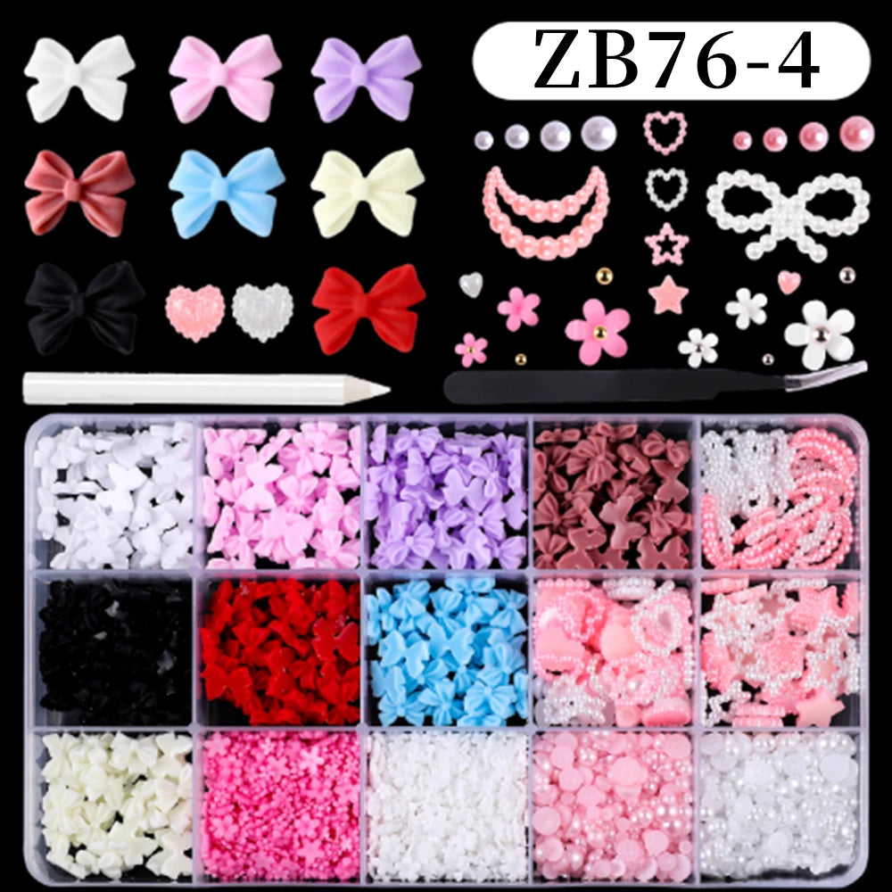 12/15Grids Acrylic Flower Nail Charms Mix Colors Set 3D Flower Nail Art Rhinestones Mixed Blossom Spring Gems DIY Nail Supplies