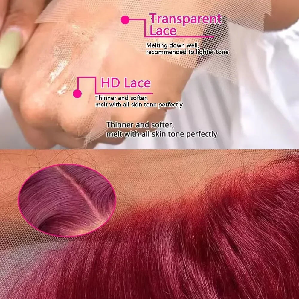 Burgundy HD Lace Front Wig — Straight 99J Human Hair, 200% Density