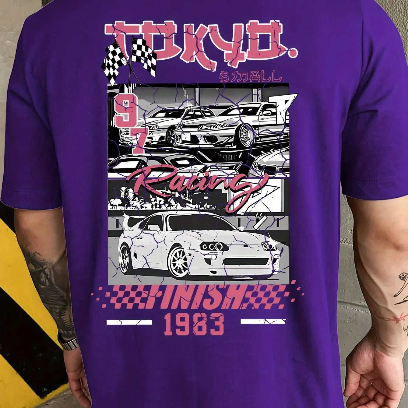 2025 New Summer Trend Fashionable Pure Cotton T-shirt with Japanese Racing Print Loose Fit, Quick Drying, Breathable Big Boy