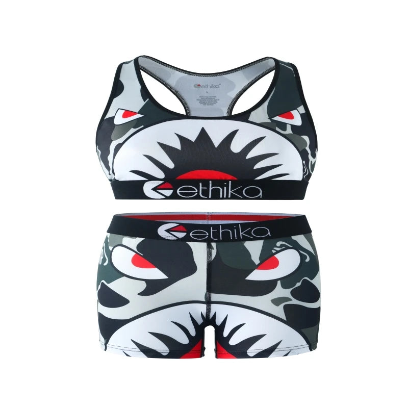 ETHIKA Sets for Woman Bra and Shorts Fashion Print Women's Swimming Fitness Boxers Short Set Plus Size Two Piece Underwear Suit