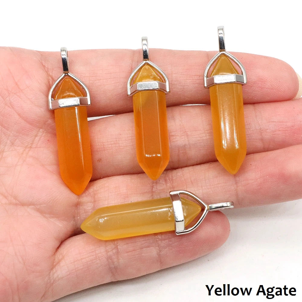 1PC Hexagonal Chakra Crystal Pendant Bullet Shape Natural Gemstone Pointed Quartz Stone Pendants for DIY Necklace Jewelry Making