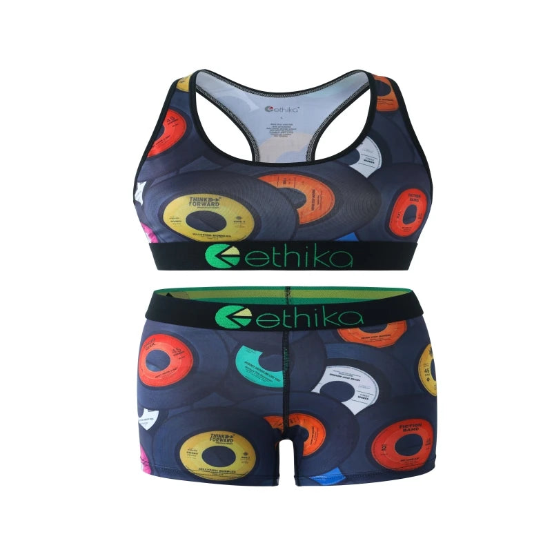 ETHIKA Sets for Woman Bra and Shorts Fashion Print Women's Swimming Fitness Boxers Short Set Plus Size Two Piece Underwear Suit