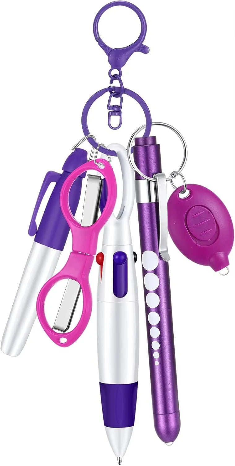 6in1 Multifunction Retractable Nurse Ball Pen Set Flashlight Foldable Scissors Ballpoint Pen Keychain Pens Permanent Marker