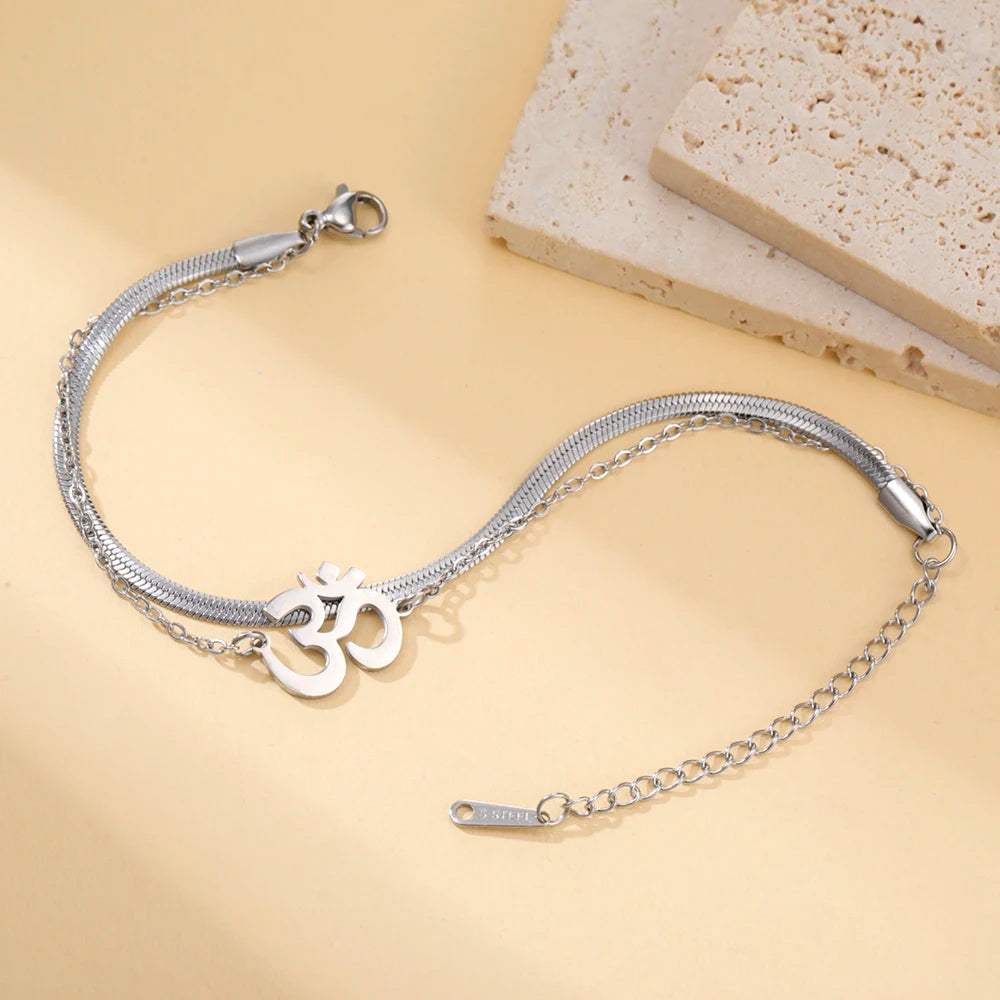 Dawapara Om Ohm Aum Charm Spiritual Pendant Stainless Steel Bracelet Yoga Jewelry Meditation Buddhist Spiritual Amulet