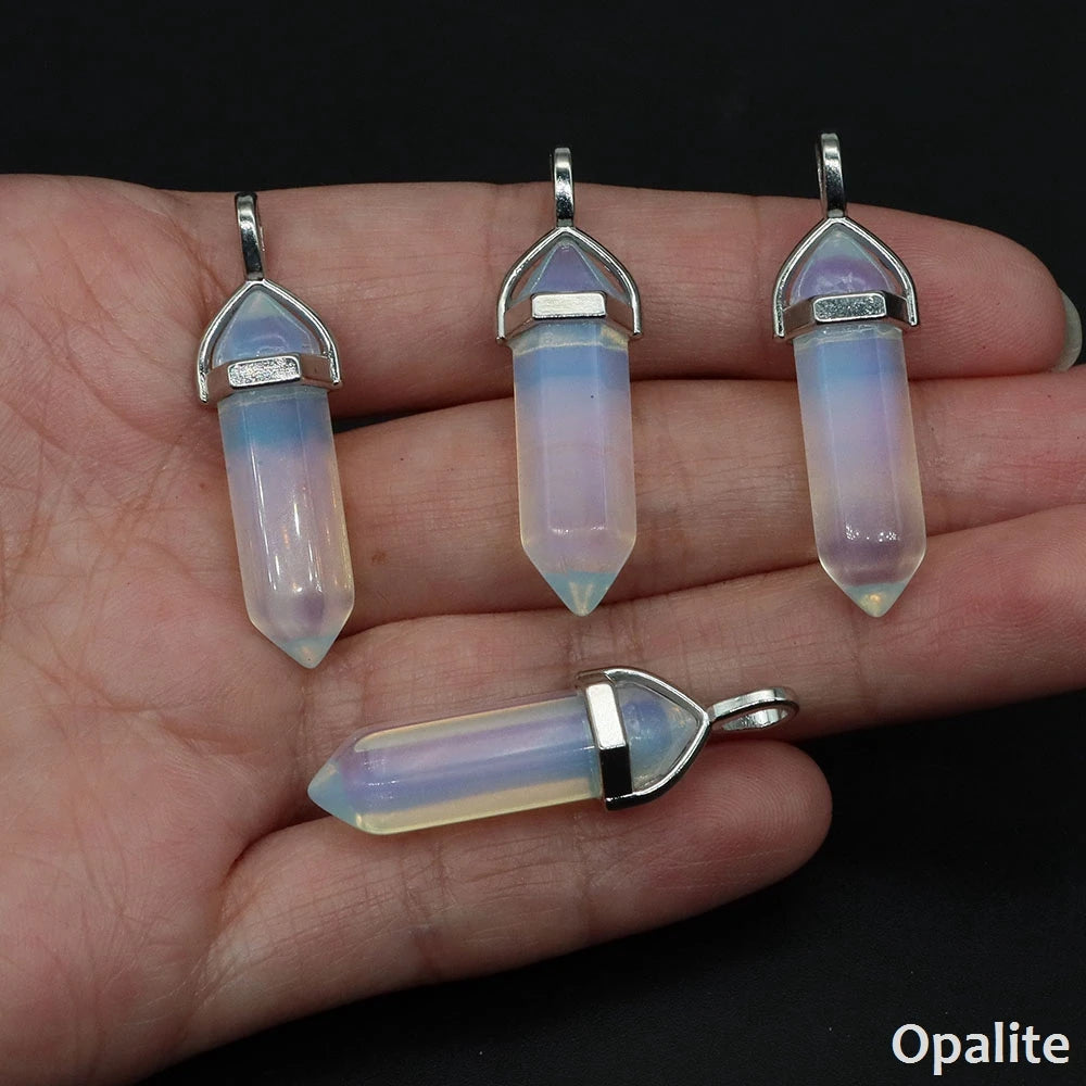 1PC Hexagonal Chakra Crystal Pendant Bullet Shape Natural Gemstone Pointed Quartz Stone Pendants for DIY Necklace Jewelry Making