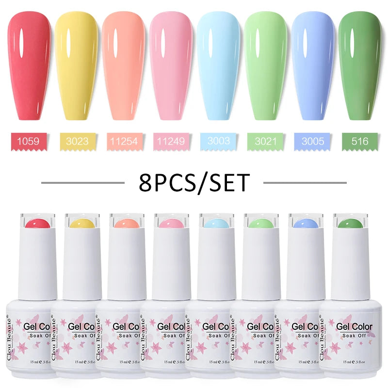 Clou Beaute 6/8pcs 15ml UV Nail Gel Colors Polish Set Summer Pretty Sugar Pink Red Neon Professional Nail Art Manicure Kit Gift