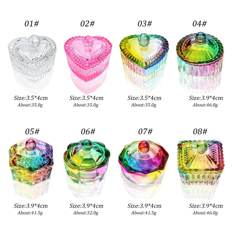 Colorful Crystal Glass Acrylic Powder Liquid Nail Cup Dish Lid Bowl with Cap Manicure Holder Equipment Nail Salon Manicure Tools