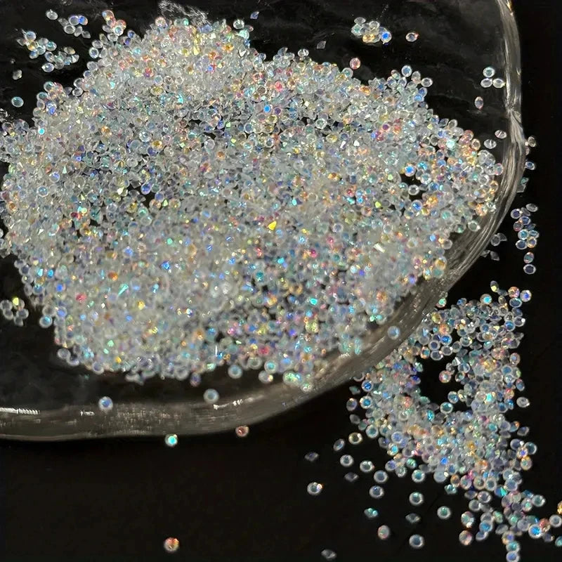 1Bag Aprox.1400Pcs Mini Nail Rhinestones Micro 1.2mm Nail Sand Pixie Crystals Iridescent AB Bling Tiny Sugar Beads Nail Charms *