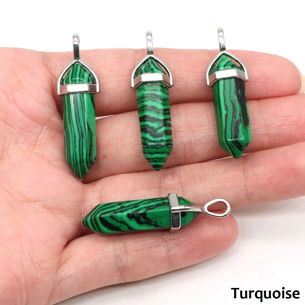 1PC Hexagonal Chakra Crystal Pendant Bullet Shape Natural Gemstone Pointed Quartz Stone Pendants for DIY Necklace Jewelry Making