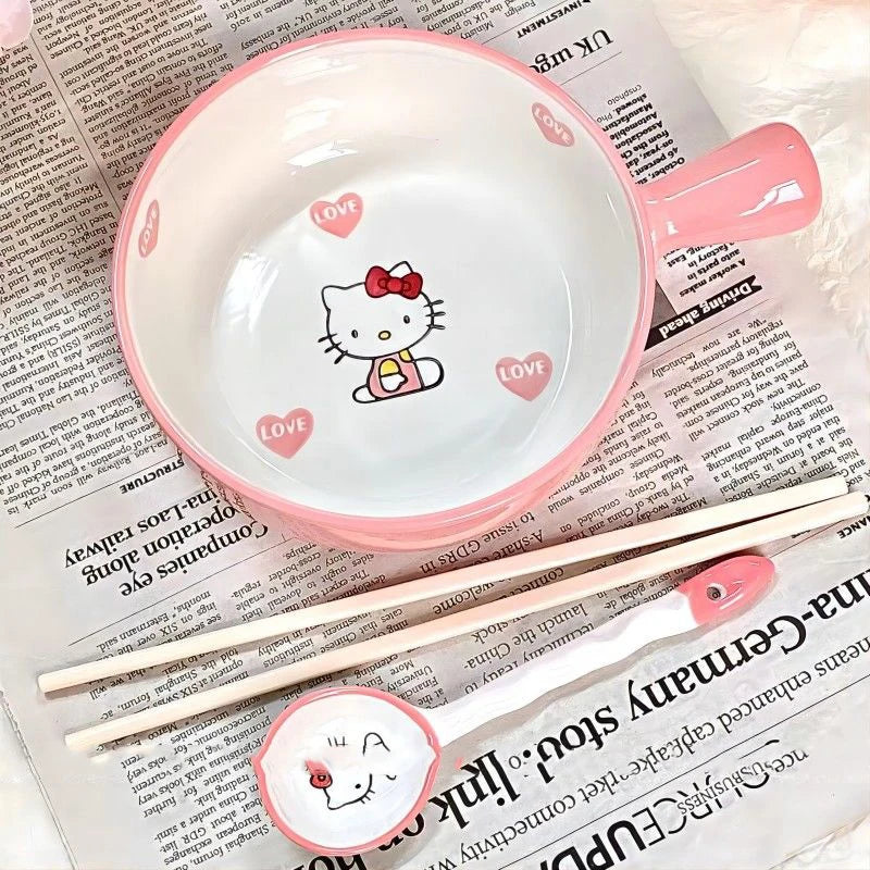 Kawaii Sanrio Hello Kitty Cute Tableware Dormitory Home Salad Baking Person Food Underglaze Color High Value Ceramic Noodle Bowl