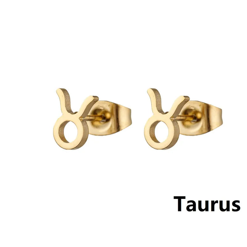 Stainless Steel 12 Constellation Earrings for Women Zodiac Sign Symbol Ear Studs Astrology Jewelry Girls Birthday Gift Accessory