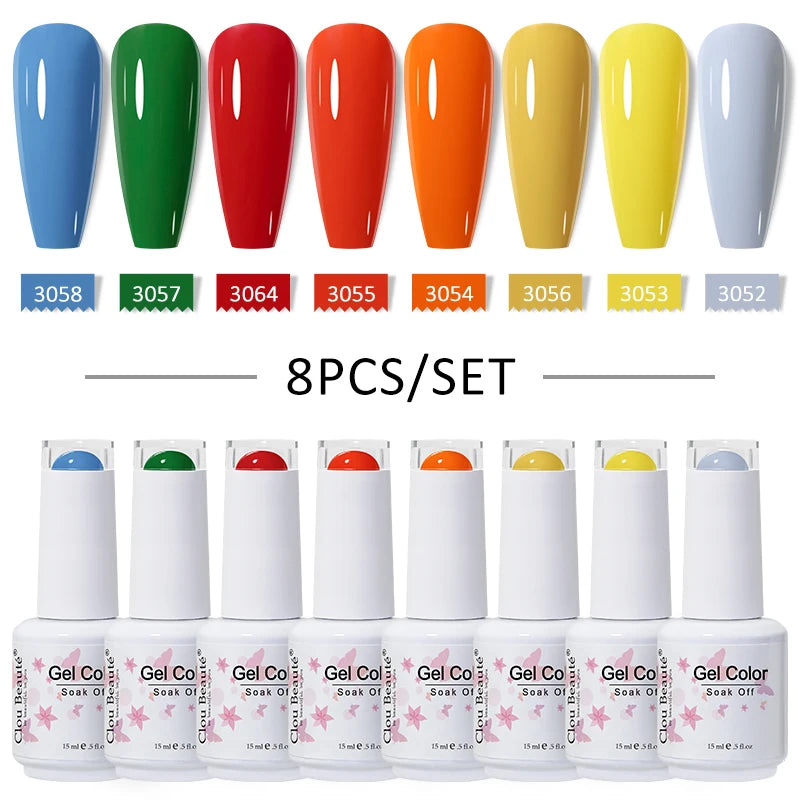 Clou Beaute 6/8pcs 15ml UV Nail Gel Colors Polish Set Summer Pretty Sugar Pink Red Neon Professional Nail Art Manicure Kit Gift