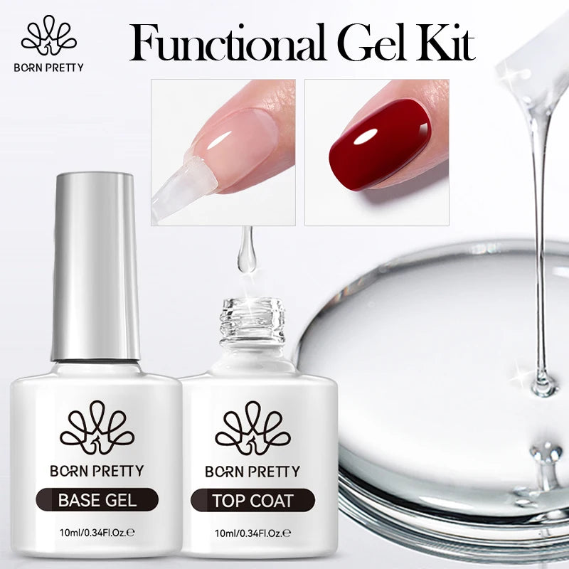 BORN PRETTY 2Pcs Base Gel Super Top Coat Gel Polish Set Black White Color Gel Varnis Semi Permanent Soak Off UV LED Gel for Nail