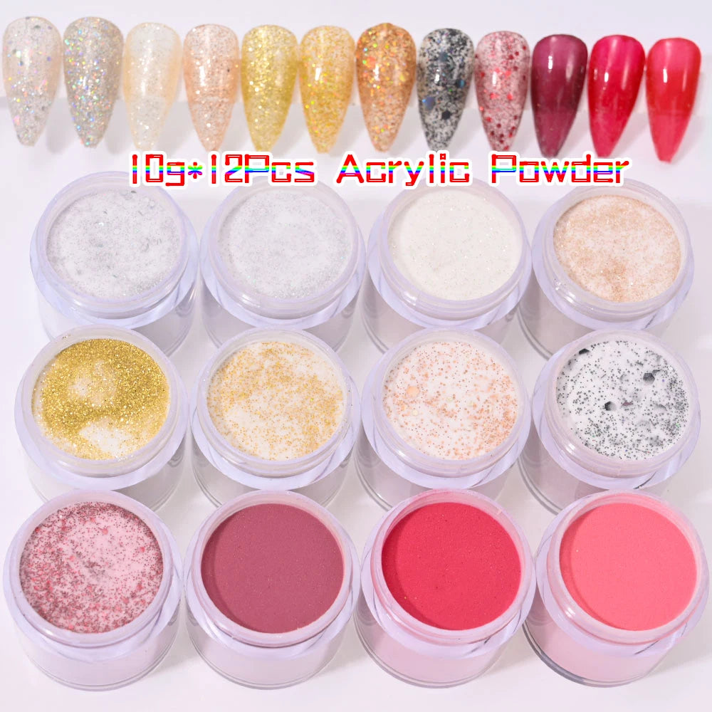 12Color Nude Pink 3In1 Professional Acrylic Powder Set 12Jar Dip & Acrylic Nail Extensions Structure Dust  Acrylic Powders 10g