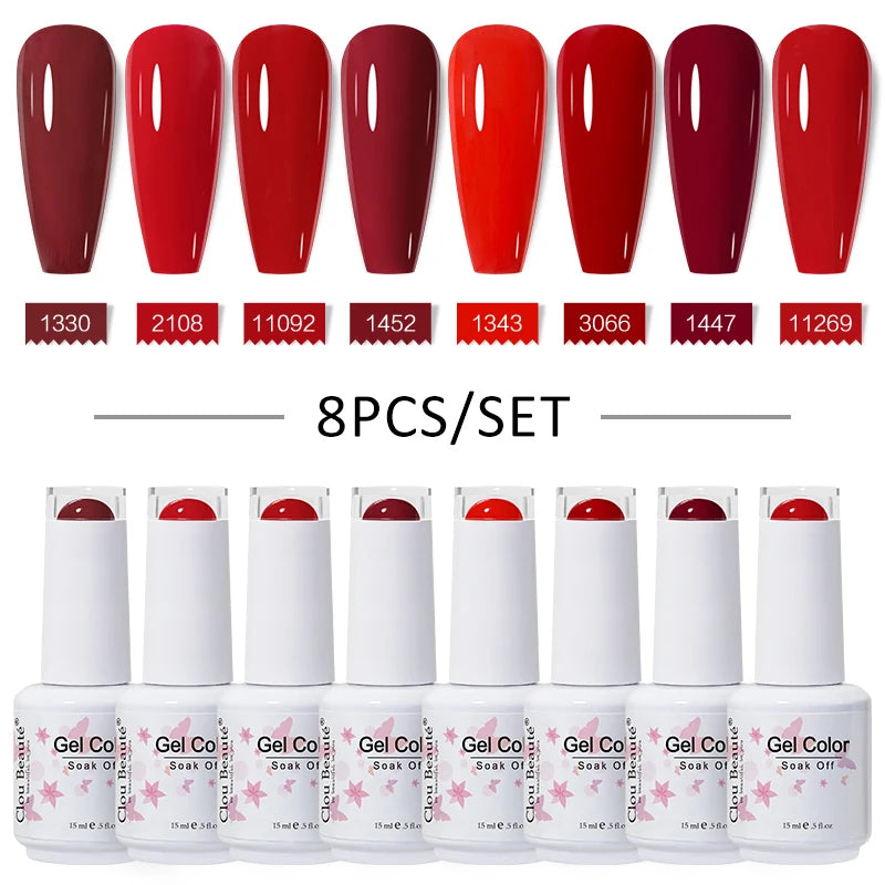 Clou Beaute 6/8pcs 15ml UV Nail Gel Colors Polish Set Summer Pretty Sugar Pink Red Neon Professional Nail Art Manicure Kit Gift