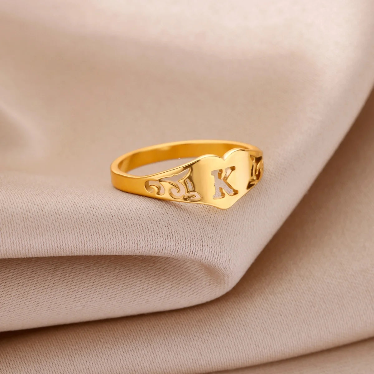 Initial A-Z Letter Rings For Women Gold Color Stainless Steel Heart Alphabet Name Finger Ring Punk Birthday Jewelry Gift Femme