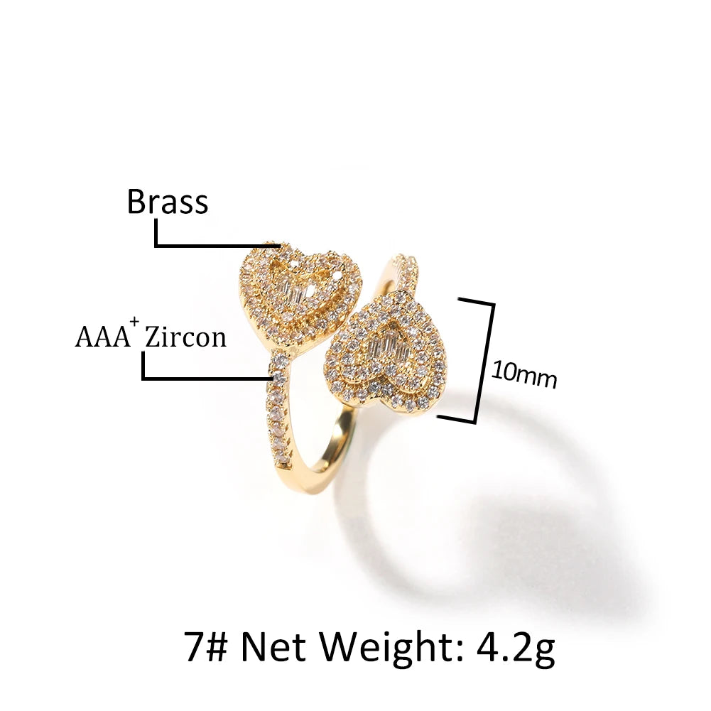 Uwin Heart Thin Circle Ring Baguetter Iced Out Bling Square Cubic Zirconia Charm Luxury Jewelry Engagement Gift For Women