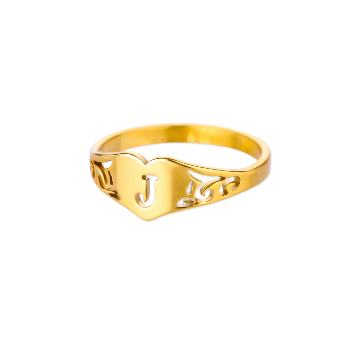 26 English Hollow Letter Initial Heart Open Rings For Women Gold Color Adjustable Stainless Steel Ring Wedding Fashion Jewelry