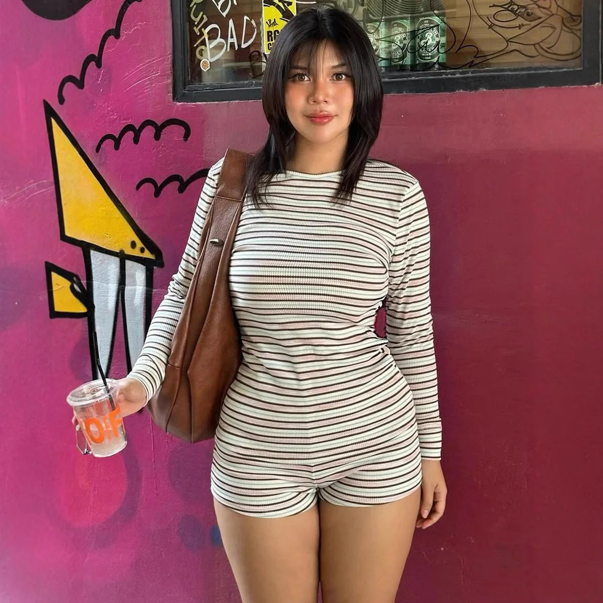 Women's Fall Stripe Knit Dress Set, Fitted Round Neck Homewear Two-Piece, Stretchy Loungewear Outfit